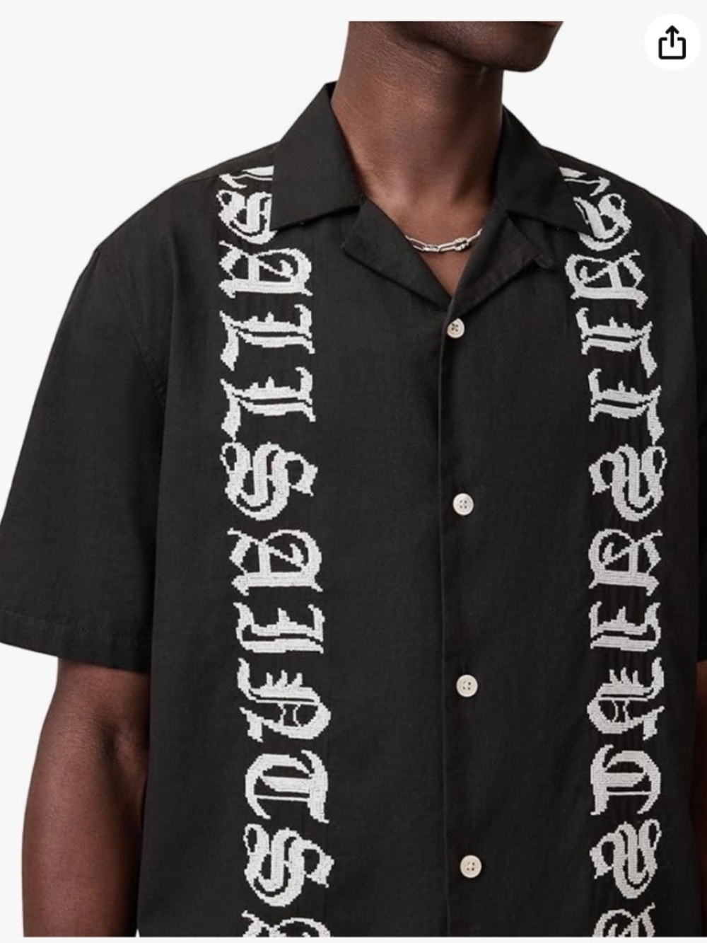 AllSaints Mens Casual Shirt Scripture Ss Shirt Faded Black X-Large - Picture 2 of 6
